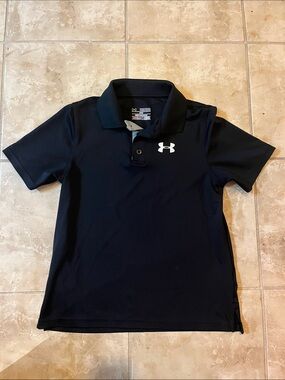 Under Armour Black Short-Sleeve Polo with White Logo Youth Medium